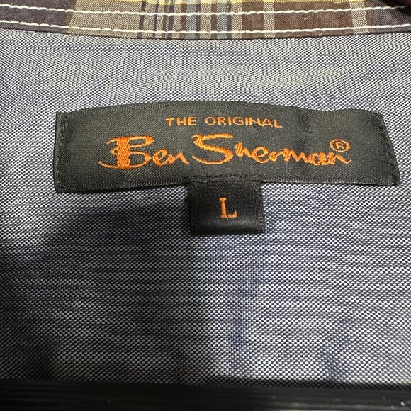 Ben Sherman Shirt Mens Large Button Up Blue Gray Yellow Plaid Cotton Pocket - Picture 6 of 9